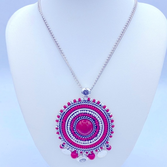 Chicos Cherry Red/Silver Toned Rebecca  Pendant Necklace Exclusively For Chicos - Picture 12 of 12